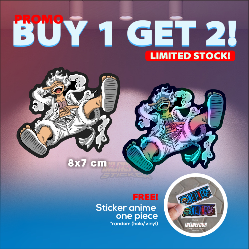 

Sticker Hologram Anime - Stiker One Piece Monkey D. Luffy Straw Hat Gear White - Wibu Jepang - Untuk Laptop Case Hp Koper Helm