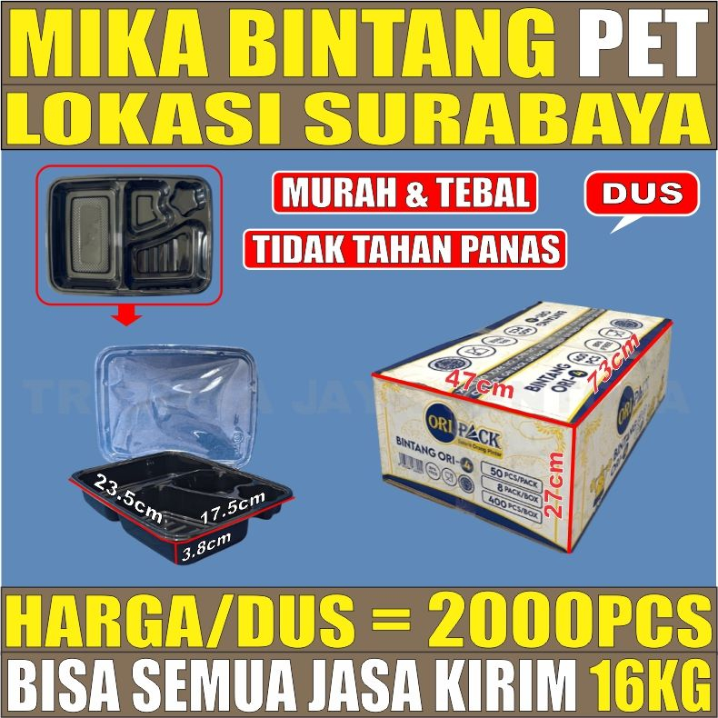 Mika Bento PET 4 Sekat Tray Lunch Box Makanan Dus Semua Jasa Kirim Surabaya