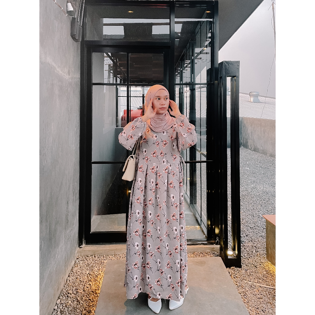 Gamis Lyodra korean Style fashion Crinkle Motife Bunga Muslim Remaja 2023