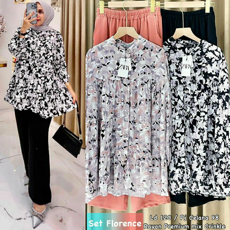 Florence Set, SETELAN WANITA CANTIK MODIS FIT XXL LD 120 BAHAN TOP RAYON PREMIUM PANTS CRINKLE IMPORT KANCING AKTIF TERMURAH OOTD KEKINIAN TERLARIS