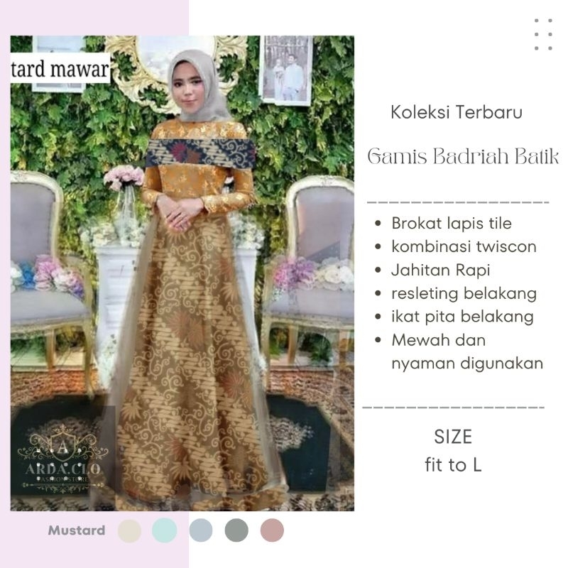 { arda.clo } DRESS MUSLIM WANITA / GAUN BRUKAT KOMBINASI BATIK / GAMIS TILLE BADRIAH / GAMIS KONDANGAN