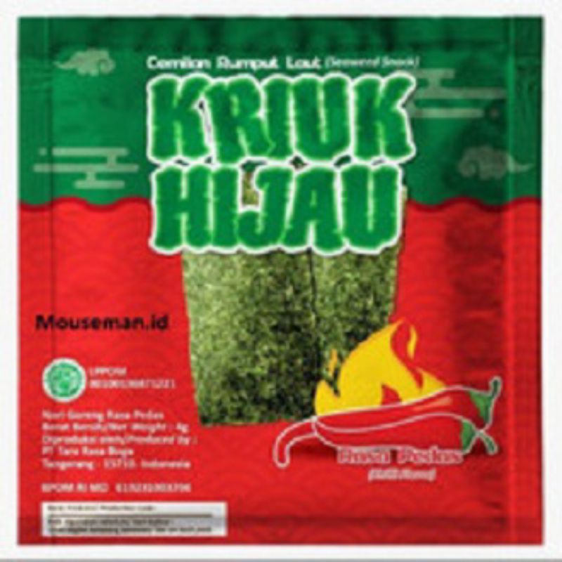 

Kriuk Hijau Pedas/ Telur Asin 1box isi 12 Sachet