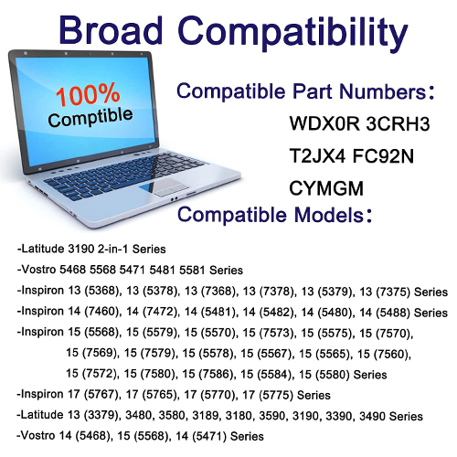 Baterai Battery Original Laptop Dell WDXOR Inspiron 13 5000 5368 5378 5379 7000 7378 7368 14 3000 5000 7000 15 3000 5000 Latitude 3000 3180 3190 3300 3379 3380 3390 3500 3580 3590 Vostro 3480 3481 3583 5468 5481 5468D 5568 5568D 5581 5741 P69G YRDD6