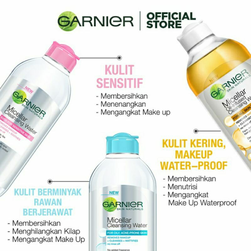 Garnier Micellar Water 125ml pink dan biru | Garnier pembersih make up wajah