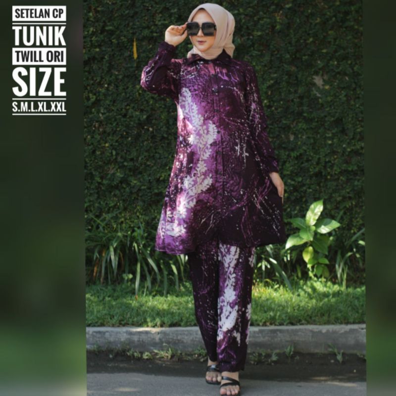stelan cp batik one set tunik twill batik cap khas pekalongan