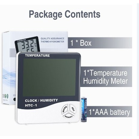 HTC-1 Thermometer Hygrometer &amp; Clock Termometer Temperature Humidity Meter