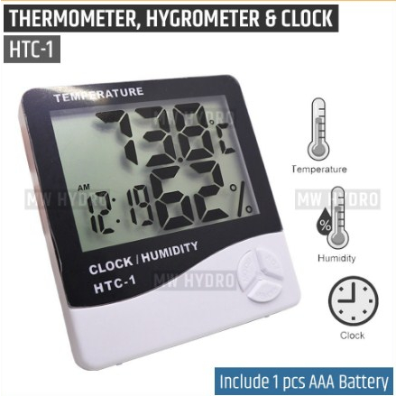 HTC-1 Thermometer Hygrometer &amp; Clock Termometer Temperature Humidity Meter