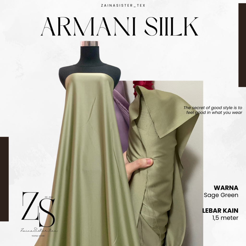 Kain Armani Silk Premium Quality Armani Silk Polos Warna Sage Green