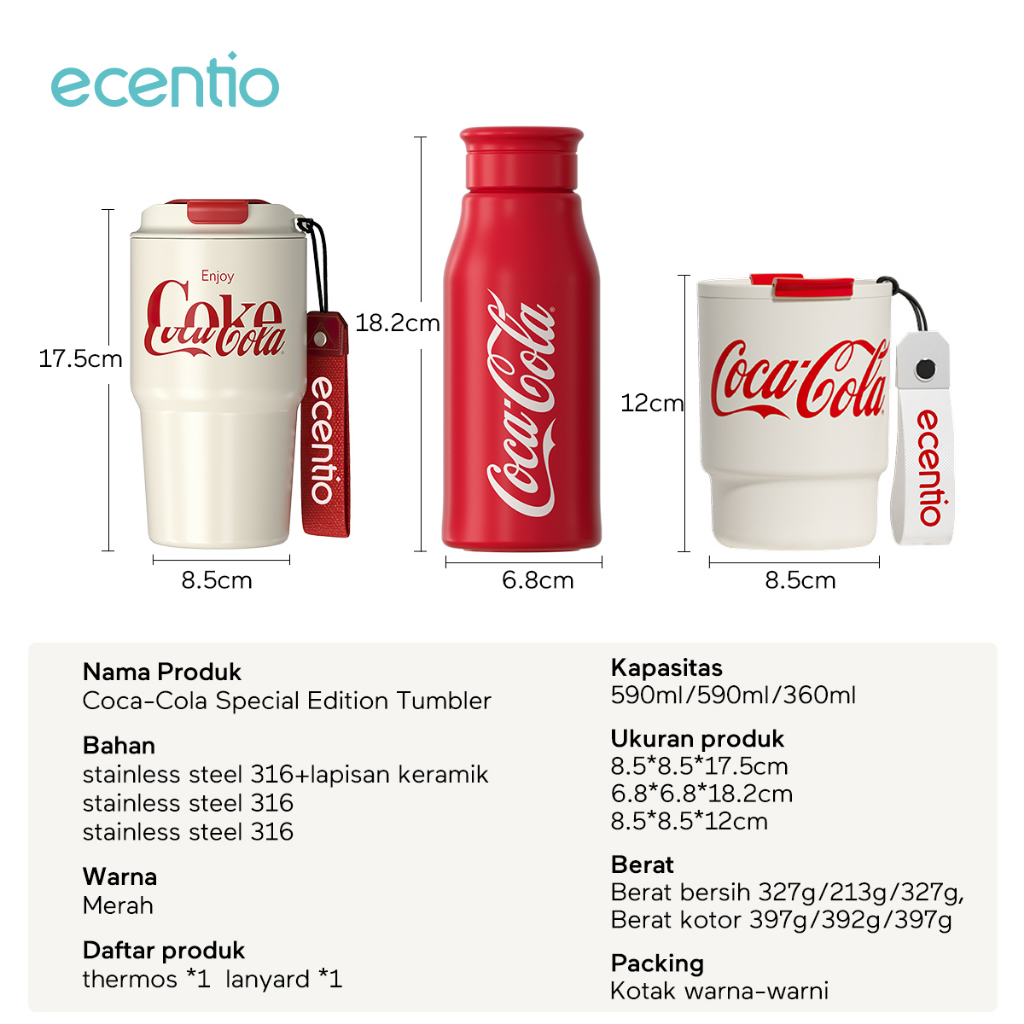 ecentio Coca-Cola Coffee Cup tumbler kaca Stainless 316 Tahan Panas Dan Dingin Mug Travel