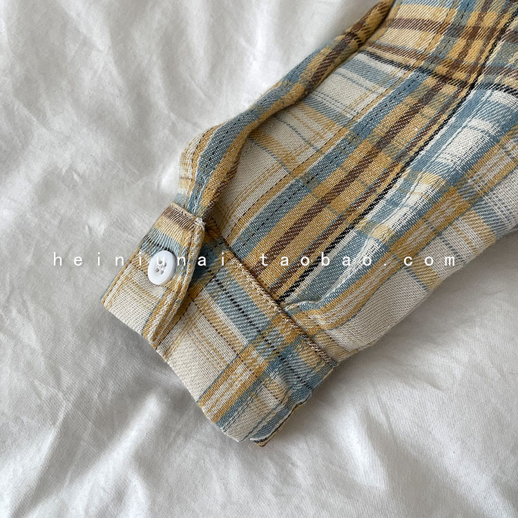 Korean Style Retro Oversize Kotak-kotak Kemeja Garis Garis Plaid Shirt