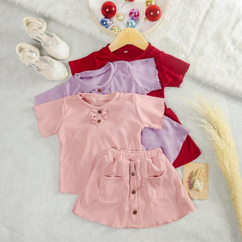 Baju Setelan Anak Rok Rib Knit Perempuan Cewek Lucu