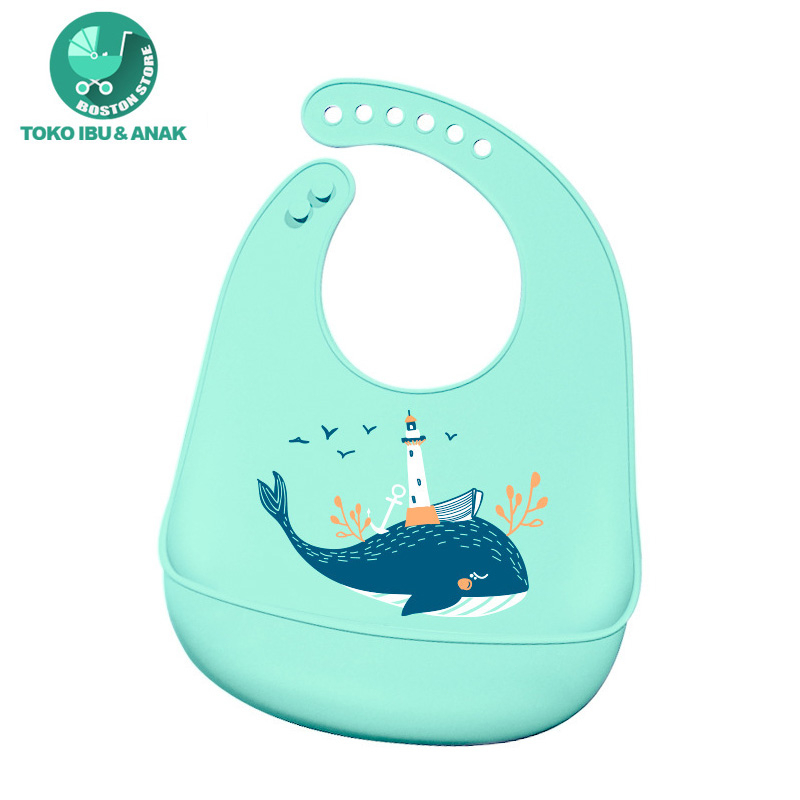 Bostonstore BABY BIB Celemek Makan Bayi Slaber Silikon Anak Bibs Karet Silicon Anti Air