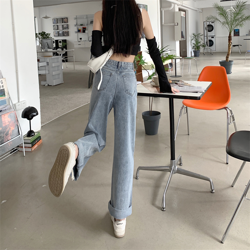 Celana Jeans Wanita Kekinian Korea Style High Waist Straight Jeans Loose Kasual Premium Celana Jeans Hitam Wanita