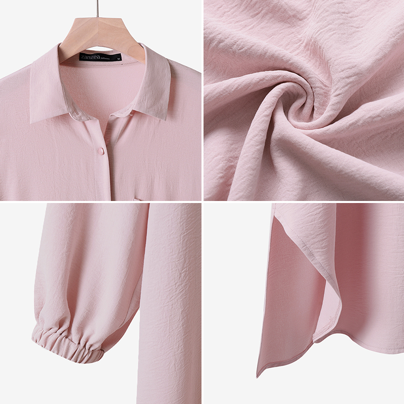 ZANZEA Women Long Sleeved Button Down Front Casual Front Pockets Muslim 2PCS Set
