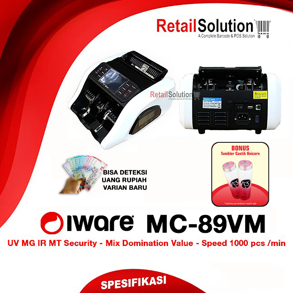 Money Counter Penghitung Uang UV MG IR MT - IWARE MC89MV / MC-89MV