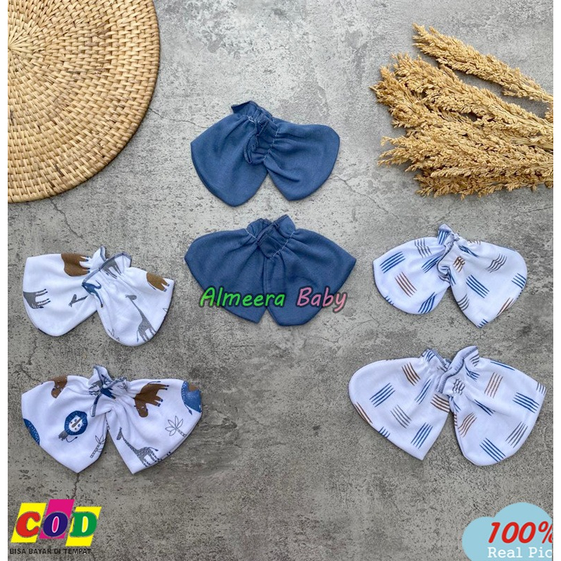 Isi 3 PCS Sarung Tangan Dan 3 PCS Sarung Kaki Bayi Baru Lahir Seri Biru Denim Usia 0-3 Bulan Almeera Baby and Kids