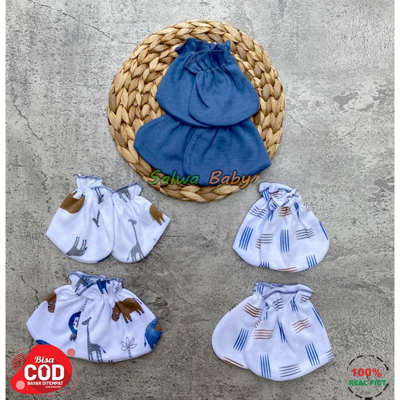 Isi 3 PCS Sarung Tangan Dan 3 PCS Sarung Kaki Bayi Baru Lahir Seri Biru Denim Usia 0-3 Bulan Almeera Baby and Kids