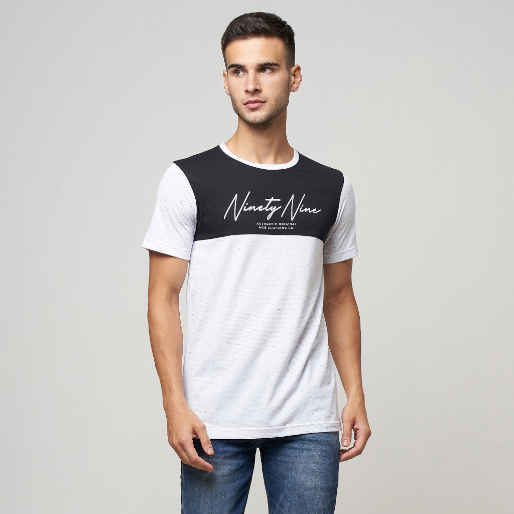 MCB T-Shirt Pria Reguler Fit Print Kombinasi Cut Kaos Putih | 0148122