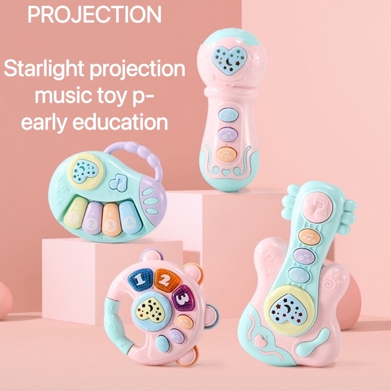 Lonceng Rattle Proyeksi Bayi/Mainan Bayi Mainan Musik Genggam/Mainan Piano Bayi Rattle dengan Lampu