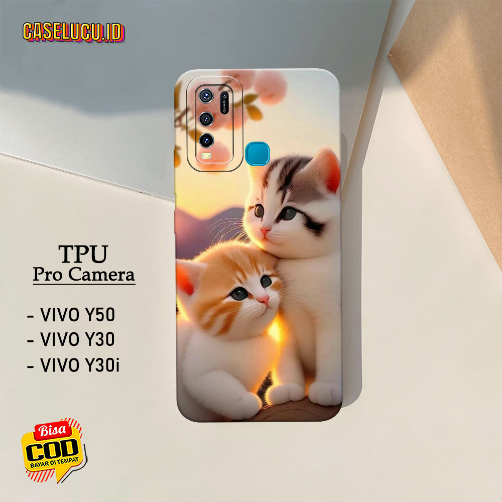 Softcase Hp Vivo Y50 / Y30i / Y30 Terbaru - Fashion Case Kucing - Case Vivo Y50 / Y30i / Y30 - Casing Hp Vivo Y50 / Y30i / Y30 - Kesing Hp - Silikon Hp - Cover Hp - Case Lucu - Aksesoris Handphone - Premium 3D Pro Camera