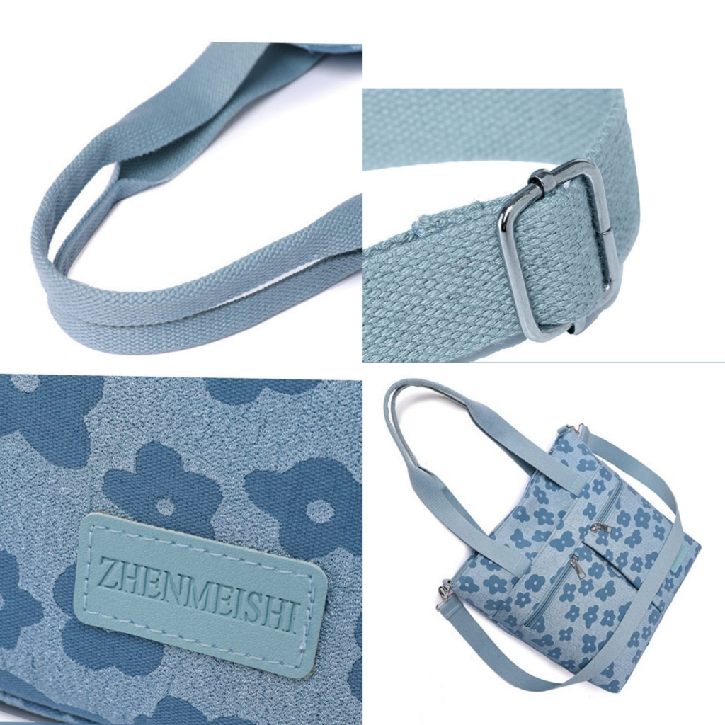 TAS SELEMPANG WANITA AMICO TA834B2 IMPORT KULIAH KERJA KANTOR CEWEK CANGKLONG SHOULDER BAHU SLING BAG KOREA REMAJA KEKINIAN PREMIUM MURAH BATAM FASHION TERBARU KANVAS BIRU MOTIF BUNGA