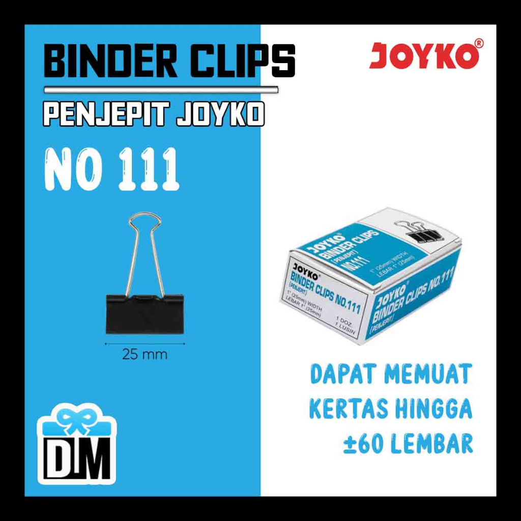 

Jepitan Binder Clip Klip Penjepit No 111 25mm 1 inch Penjepit Penggantung Gantungan Kertas 1 Lusin Joyko