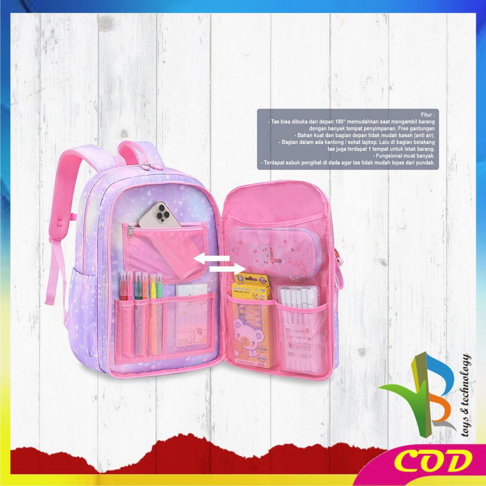 RB-T49 Tas Sekolah Anak Perempuan TK SD Kids Bag Backpack Multifungsi Model Pelangi / Ransel Remaja Cewek Cowok Lucu Aesthetic Anti Air Waterproof Import