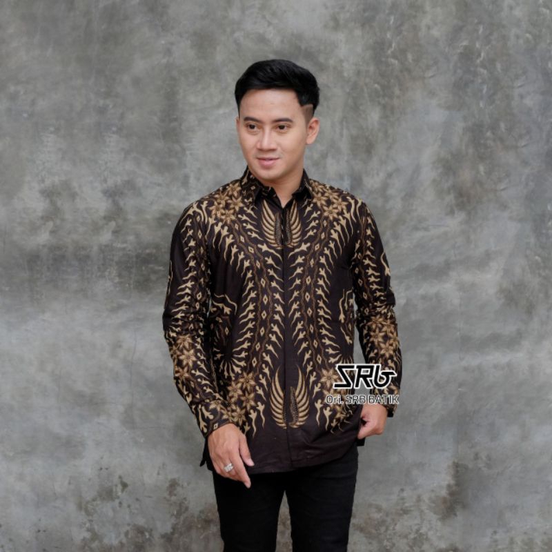 Kemeja batik pria lengan panjang modern batik pria lengan panjang warna hitam katun premium