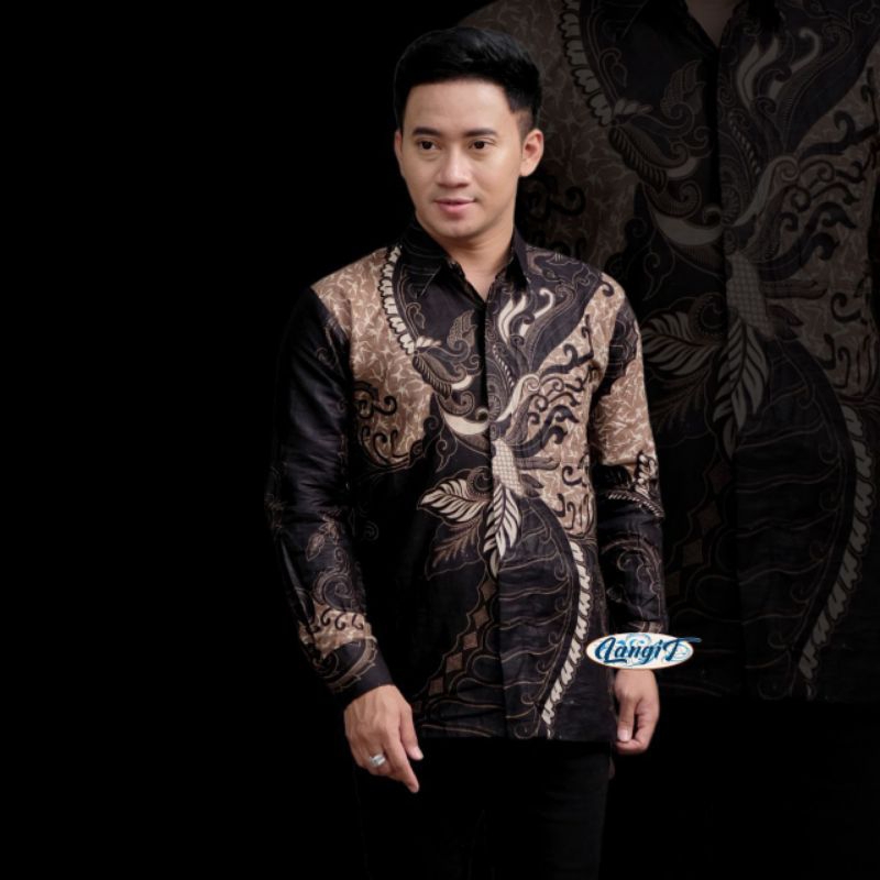 Kemeja batik pria lengan panjang modern batik pria lengan panjang warna hitam katun premium