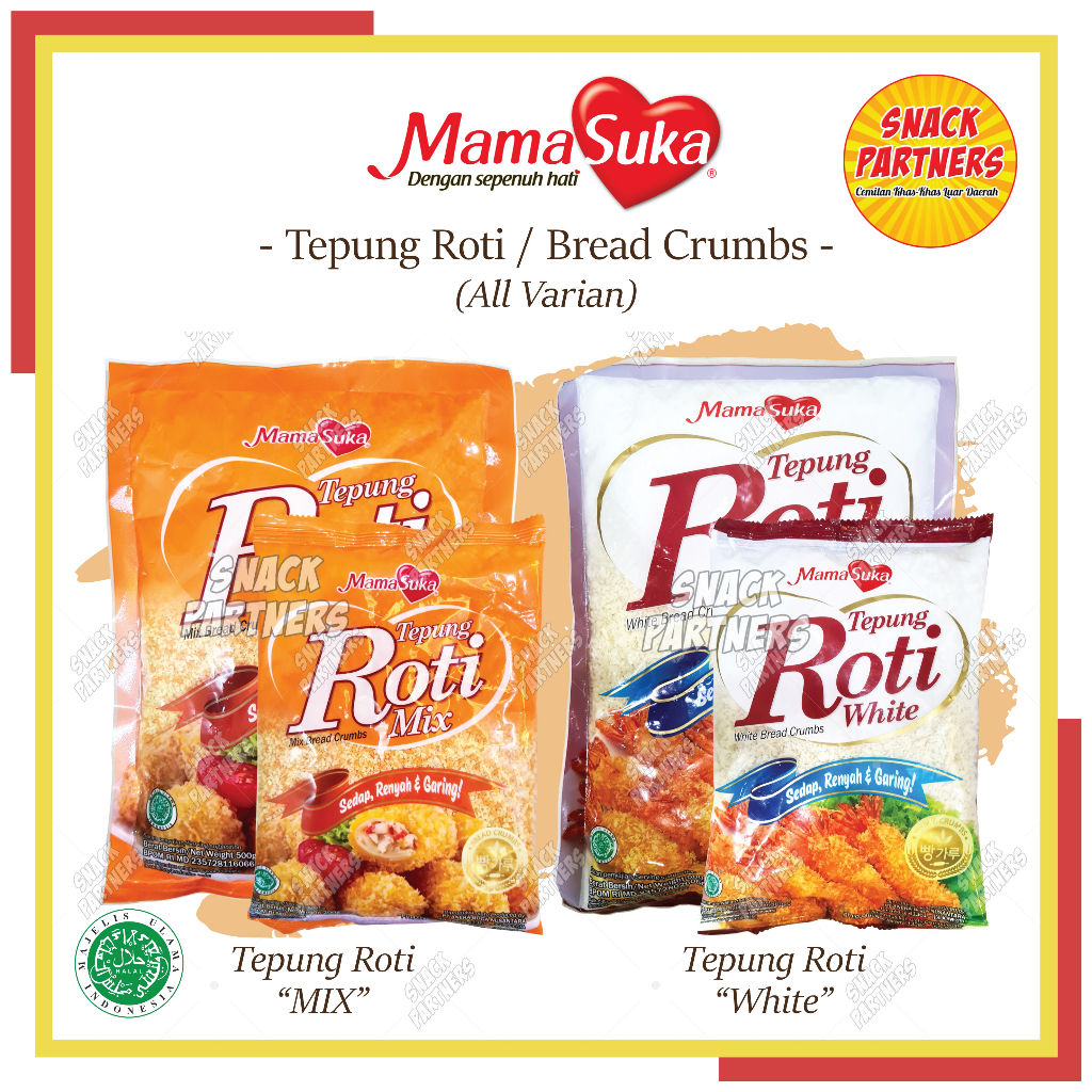 

MAMASUKA Tepung Roti 200 500 GR - Bread Crumbs / Panko / Panir Crispy Krispi Crumb Mama Suka Mix Orange Putih White