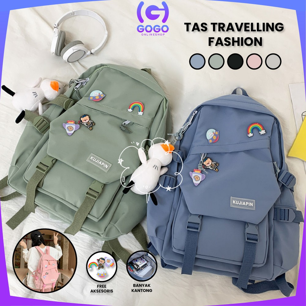 GOGO-T48 Tas Sekolah Anak Perempuan Tas Travelling Backpack Wanita / Tas Ransel Korea Wanita Fashion Backpack Tas Punggung Sekolah Stylish