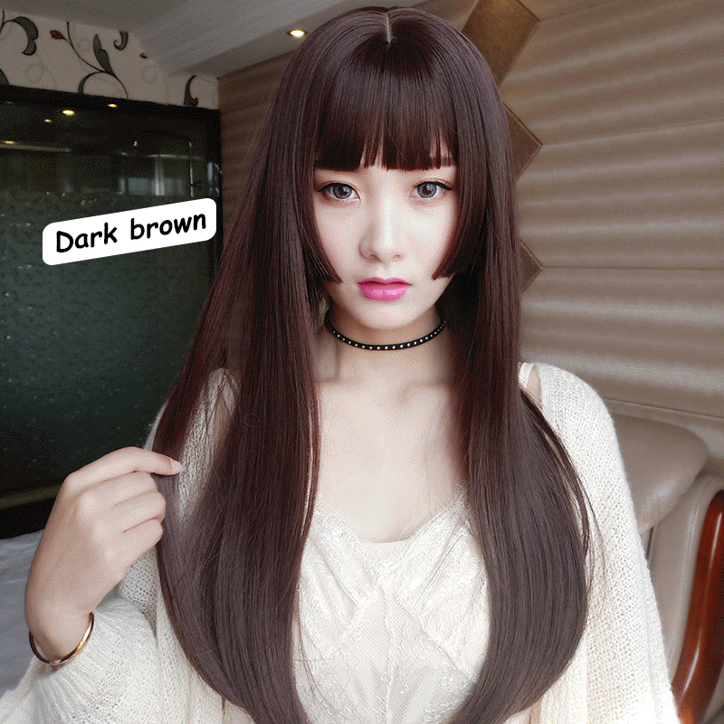 Wig Women Long Hair Natural dan Realistic Wig Straight Hair Middle Korean Style Princess