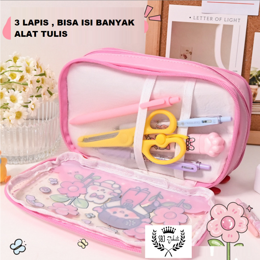 Tempat pensil Kotak Pensil cewek 3 LAPIS waterproof Sabrina Series