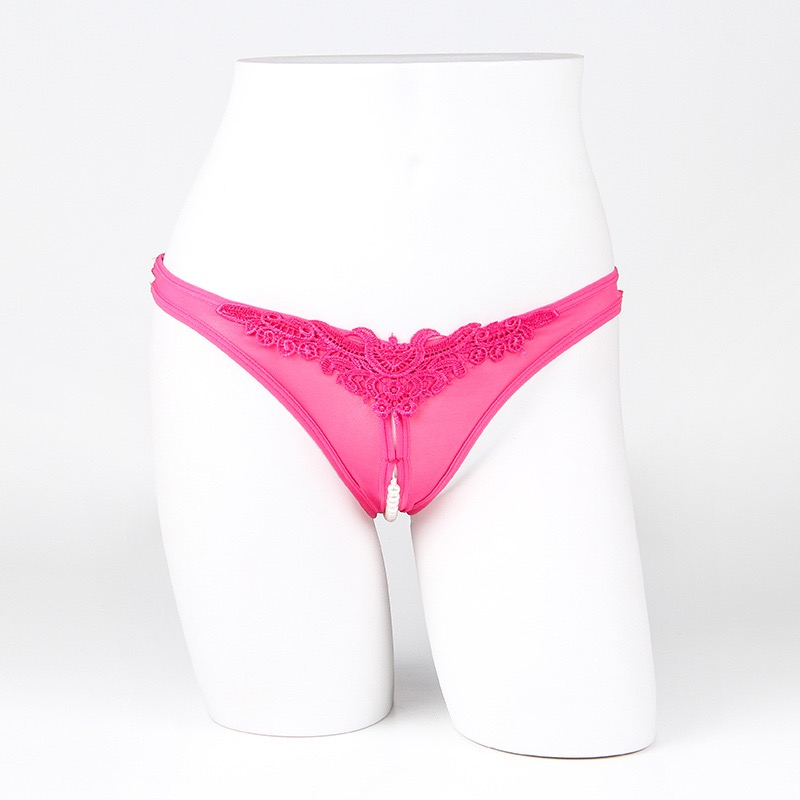 Sexy G String Wanita Pearl Lace transparan Open Crotch Thong c079-1