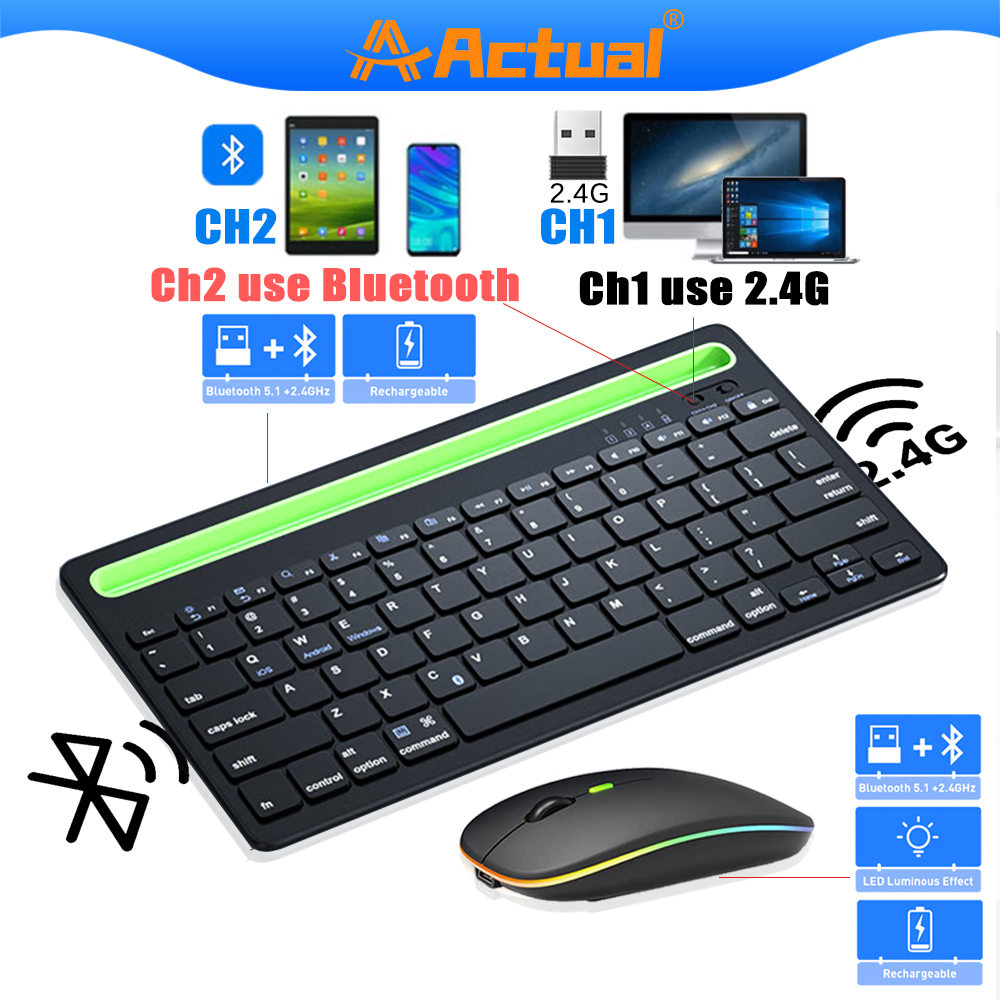 Actual 【COD】Keyboard Bluetooth Nirkabel, Keyboard Mode Ganda (Bluetooth + 2.4G), Keyboard Laptop dengan Groove, Kompatibel dengan Komputer, Mac, MacBook, Laptop, PC, iPad, Ponsel Tablet iOS/Android dengan Keypad Numerik