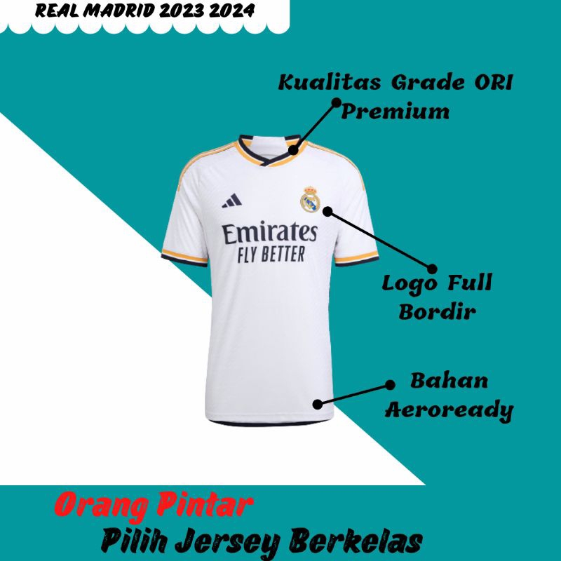 Jersey Bola Madrid Home 2023 2024 Grade Ori Import Baju Sepak Bola Pria Dewasa
