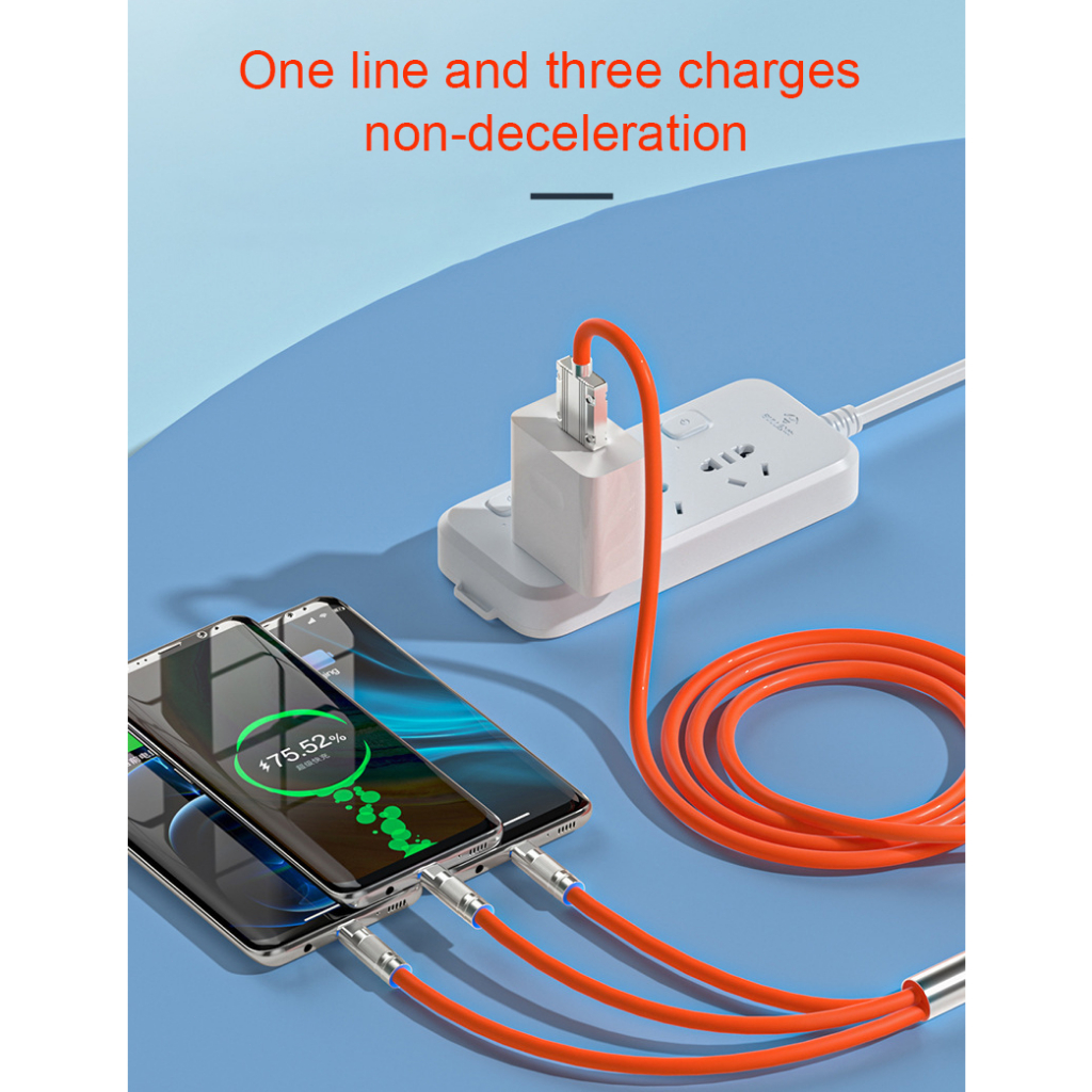 Zinc Alloy 3 In 1 120W 6A Kabel Pengisian Super Cepat Silikon Cair Kabel Data Pengisian Cepat Untuk Micro USB Type-C ip xiaomi huawei vivo oppo sumsung
