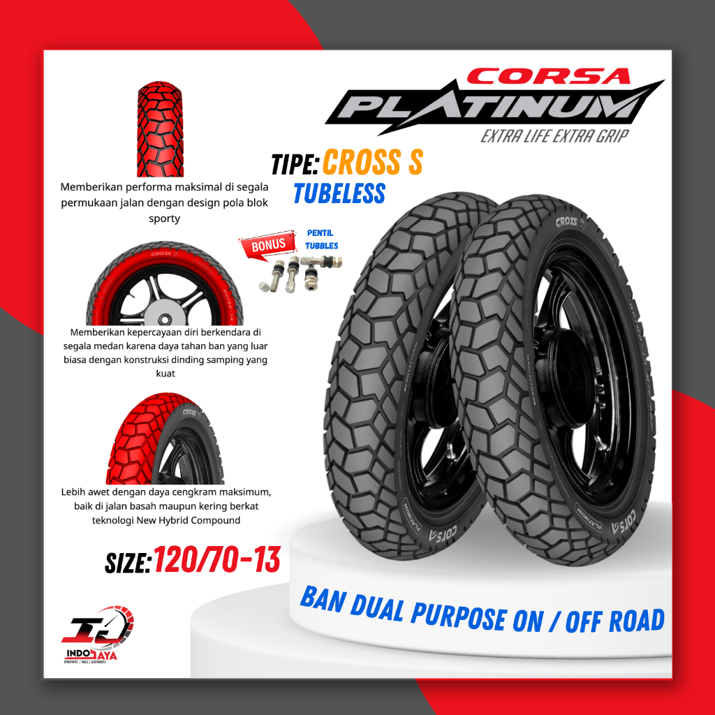 [BAYAR DI TEMPAT] BAN CORSA TUBELESS PLATINUM CROSS S RING 13 / BAN LUAR CROSS-S RING 13 (120/70-13)