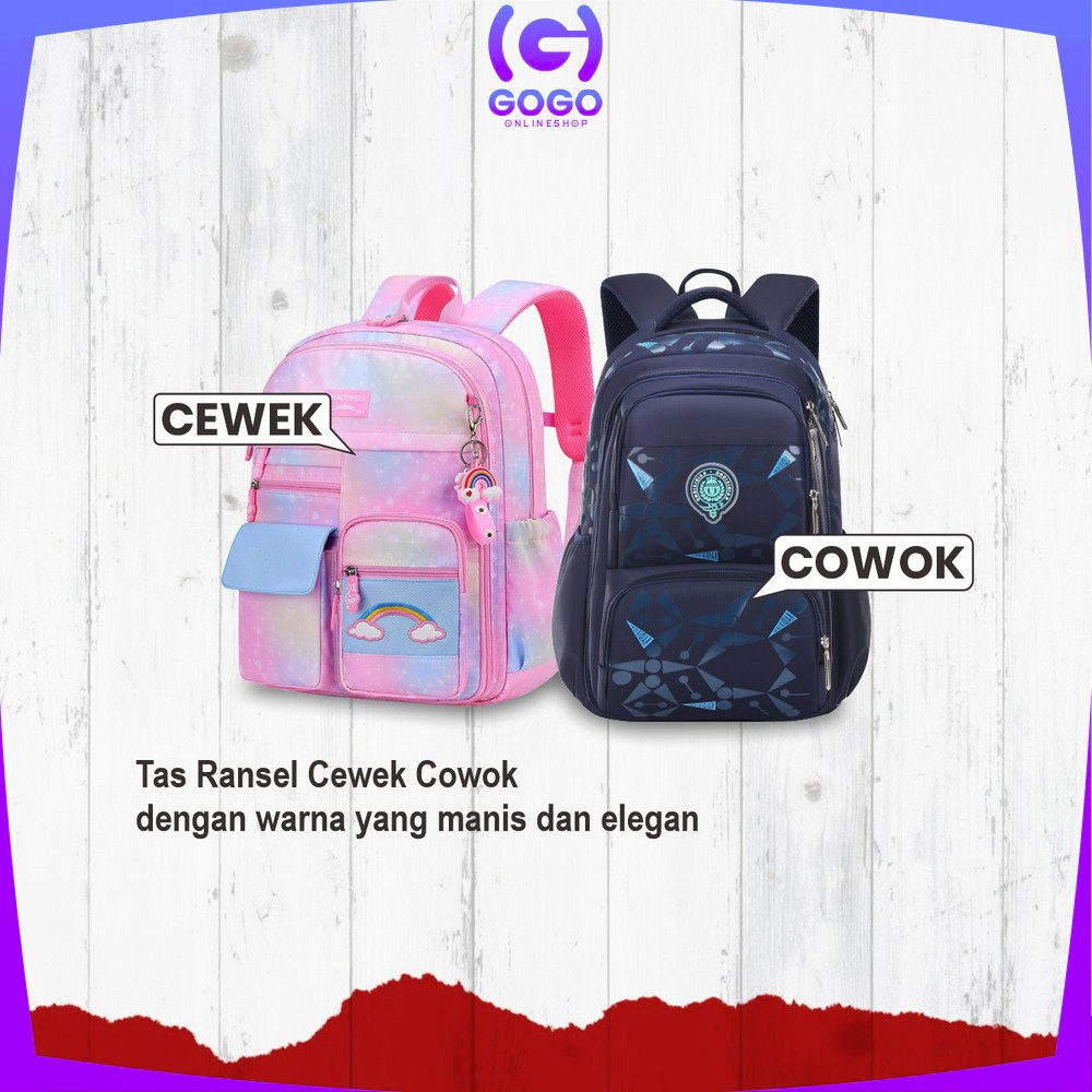 GOGO-T49 Tas Sekolah Anak Perempuan TK SD Kids Bag Backpack Multifungsi Model Pelangi / Ransel Remaja Cewek Cowok Lucu Aesthetic Anti Air Waterproof Import