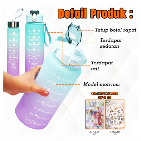 [ ABJ ] Botol Viral Gradasi 3in1 1 Set 2Liter + 900ml + 350ml Free Stiker 3D