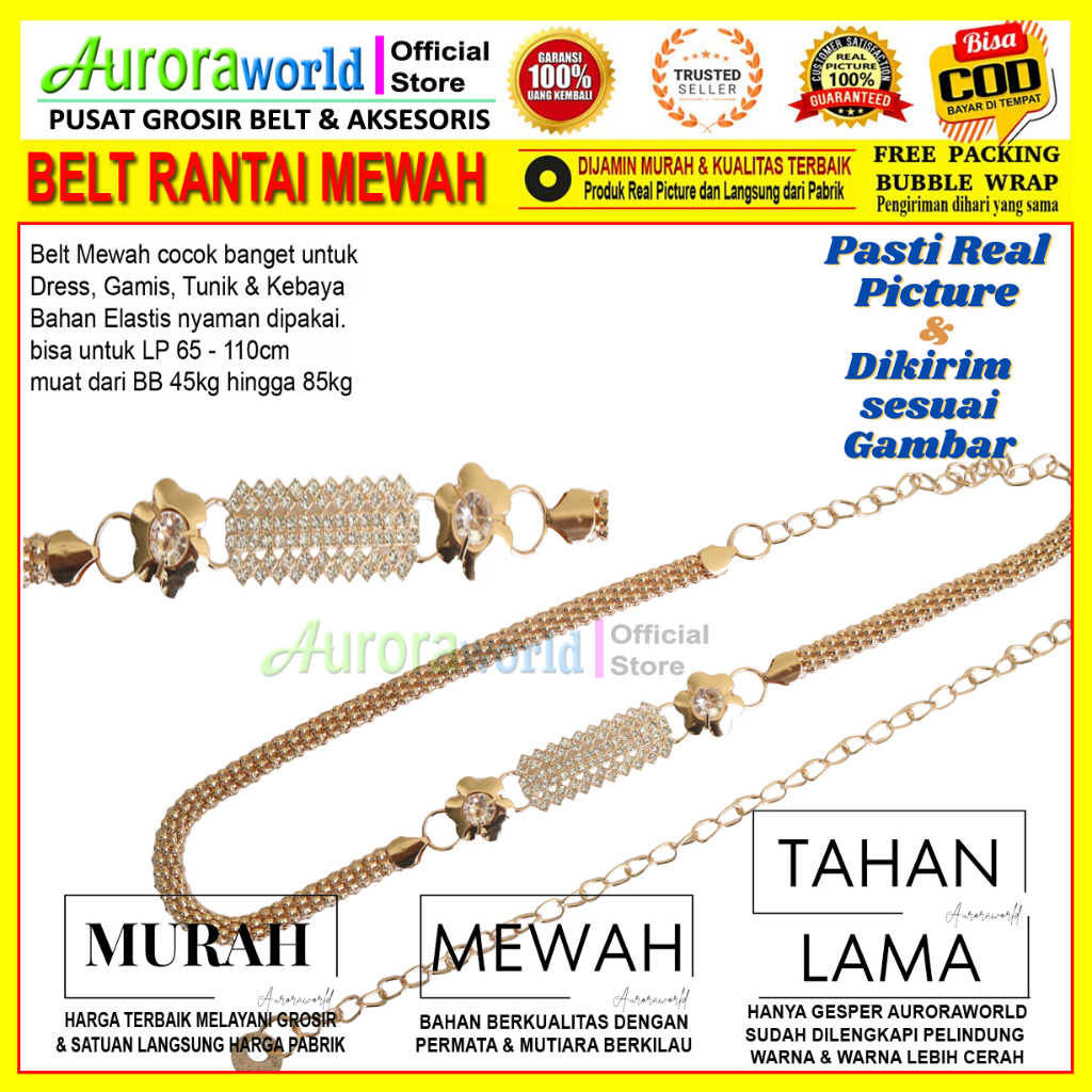 Auroraworld belt rantai sabuk rantai ikat pinggang untuk gamis, dress, tunik