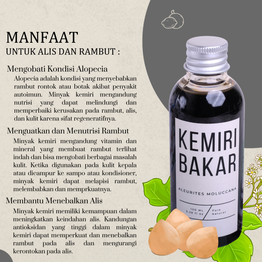 Minyak Kemiri Bakar 100% Murni Serum Rambut dan Alis