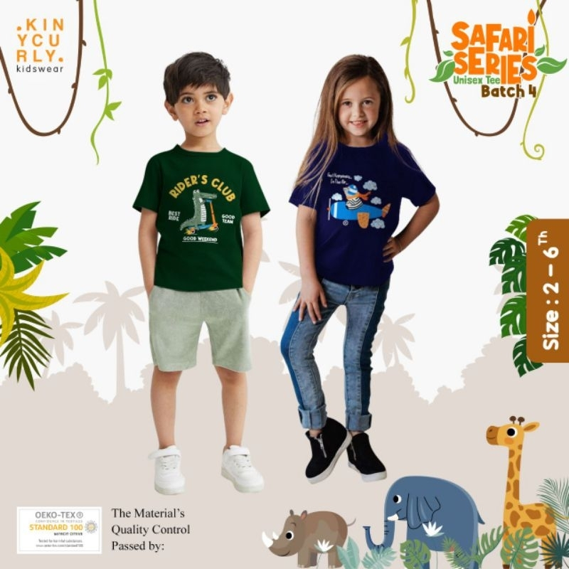 Kinycurly Kaos Pendek Safari Kaos Anak Usia 246T -KBS