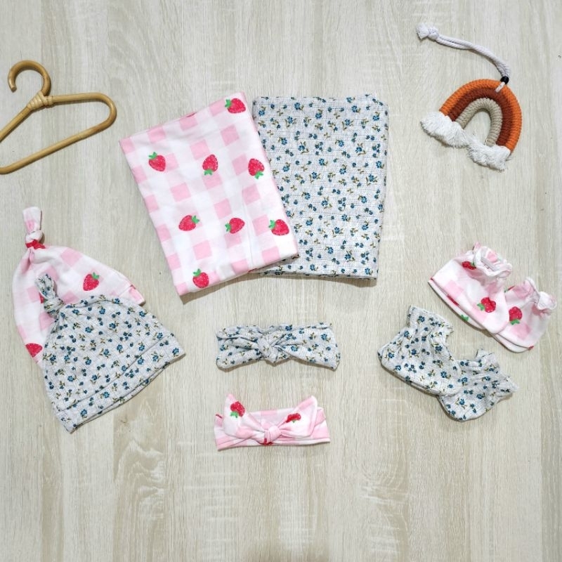 21JPSHOP - Swaddle set / bedong set kaos katun / bedong bayi motif / bedong set topi dan bandana