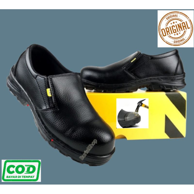 Sepatu Safety Slip On Septi Pria Ujung besi Septy Slop Selop Kerja Lapangan Proyek