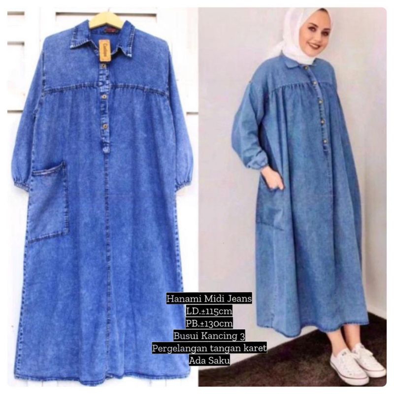 Hannami Gamis Jeans Terbaru standar dan jumbo Ld 110,120 dan Ld 130cm