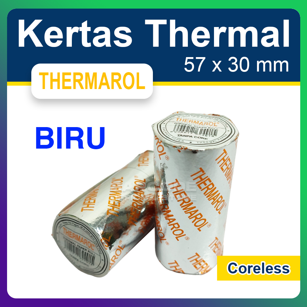

Kertas Thermal Thermarol 57x30 / 58x30 mm Struk Termal Coreless Biru