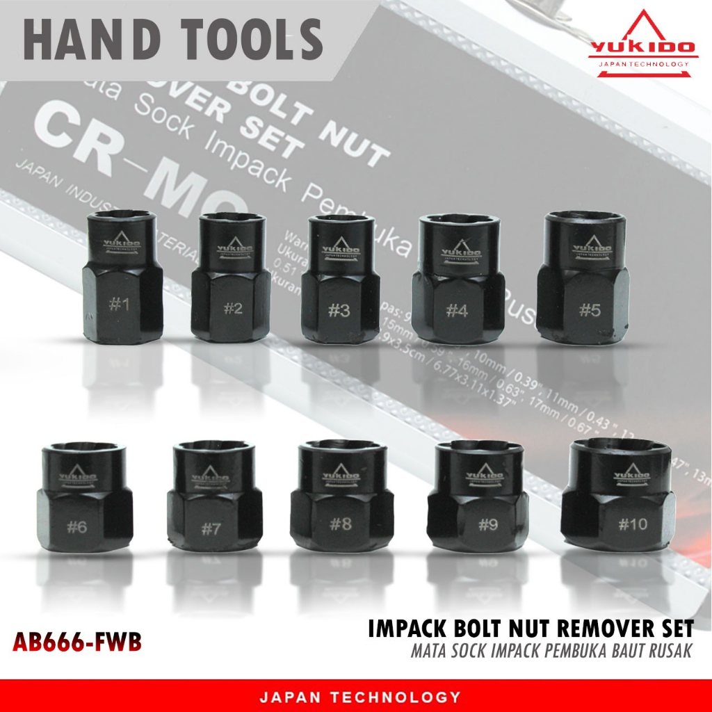 SET ALAT PEMBUKA BAUT MUR RUSAK BOLT NUT SHORT &amp; LONG BOX REMOVER EXTRAKTOR ISI 10PC
