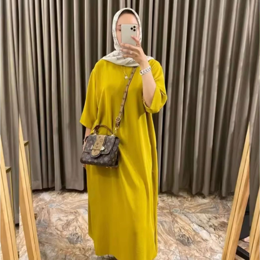 Zea long dress tangan 3/4 airflow crinkle busui, daster gamis panjang