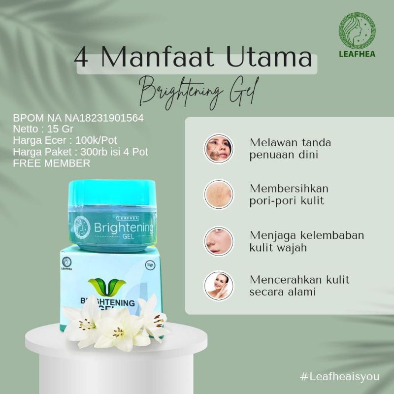 BRIGHTENING GELL LEAFHEA Cream Malam Yang Mampu Menghidrasi kulit,Melembabkan,Dan menutrisi Kulit Di
